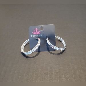 Paparazzi Sparkling Rhinestone Silvertone Hoop Earrings